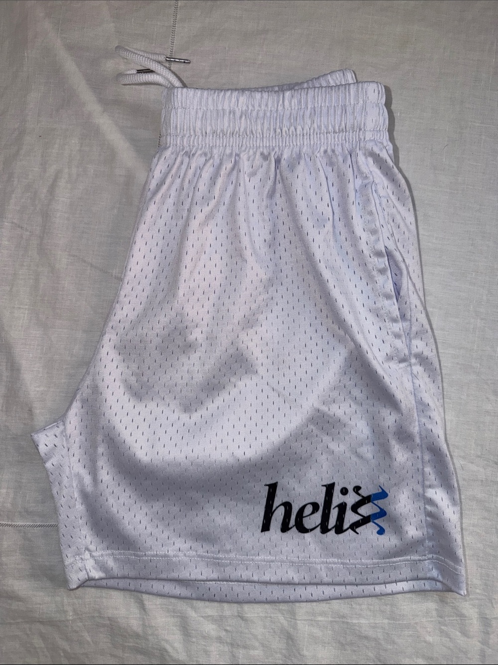 EUC Helix White Men’s Athletic Mesh Shorts with Logo Medium